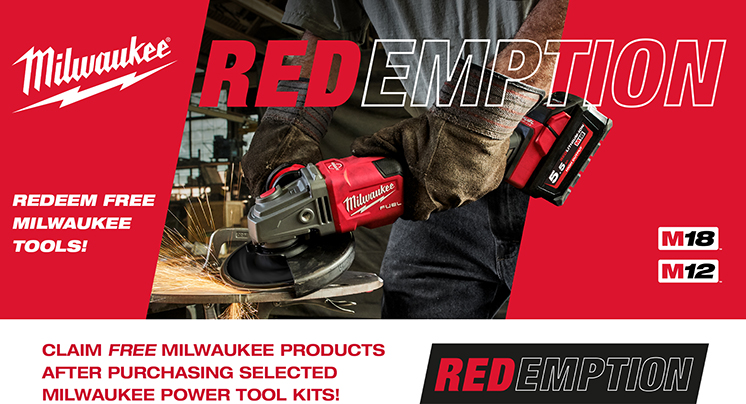 Buy selected Milwaukee Power Tools during MILWAUKEE REDEMPTION to get free Milwaukee products